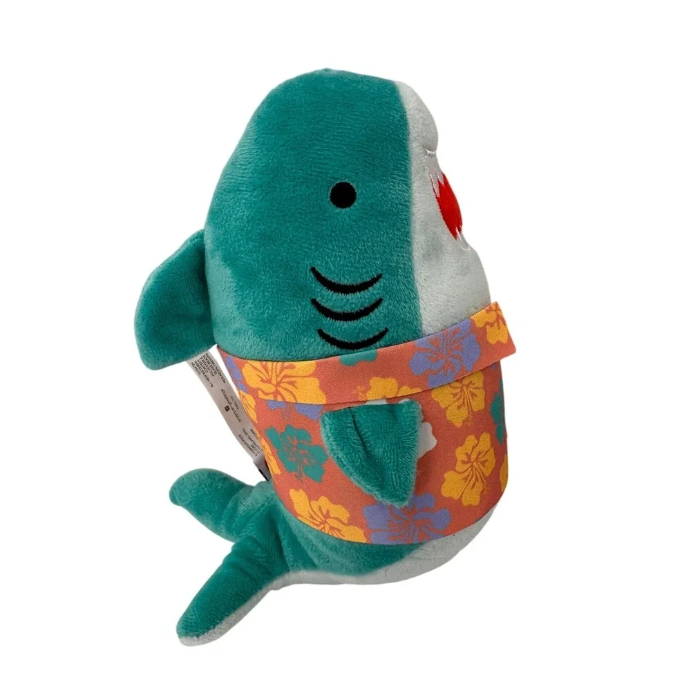 American Greetings Shark Plush Hawaiian Aloha Shirt 8 Inch Teal Blue Kids Toy